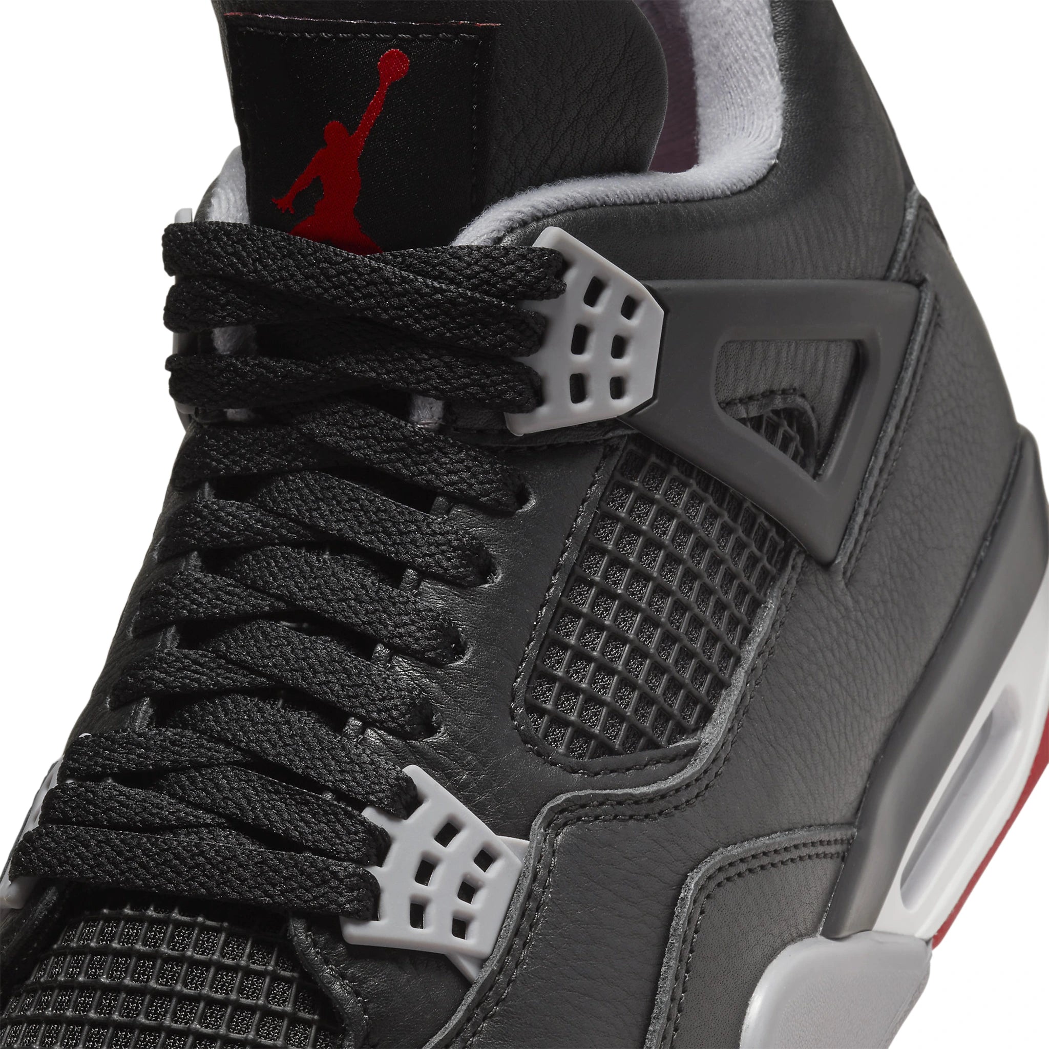 Jumpman logo view of Air Jordan 4 OG Bred Reimagined